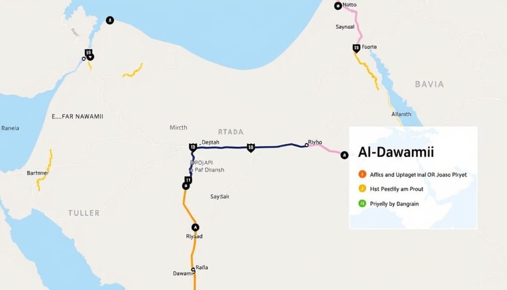 خريطة توضح الطريق من الرياض إلى الدوادمي لنقل العفش