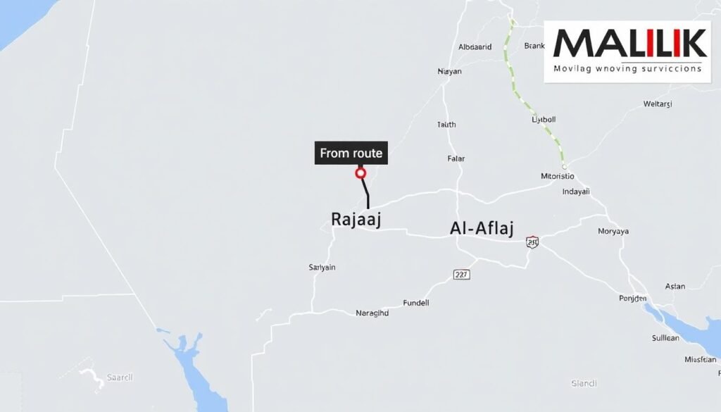 خريطة توضح مسار نقل العفش من الرياض إلى الأفلاج
