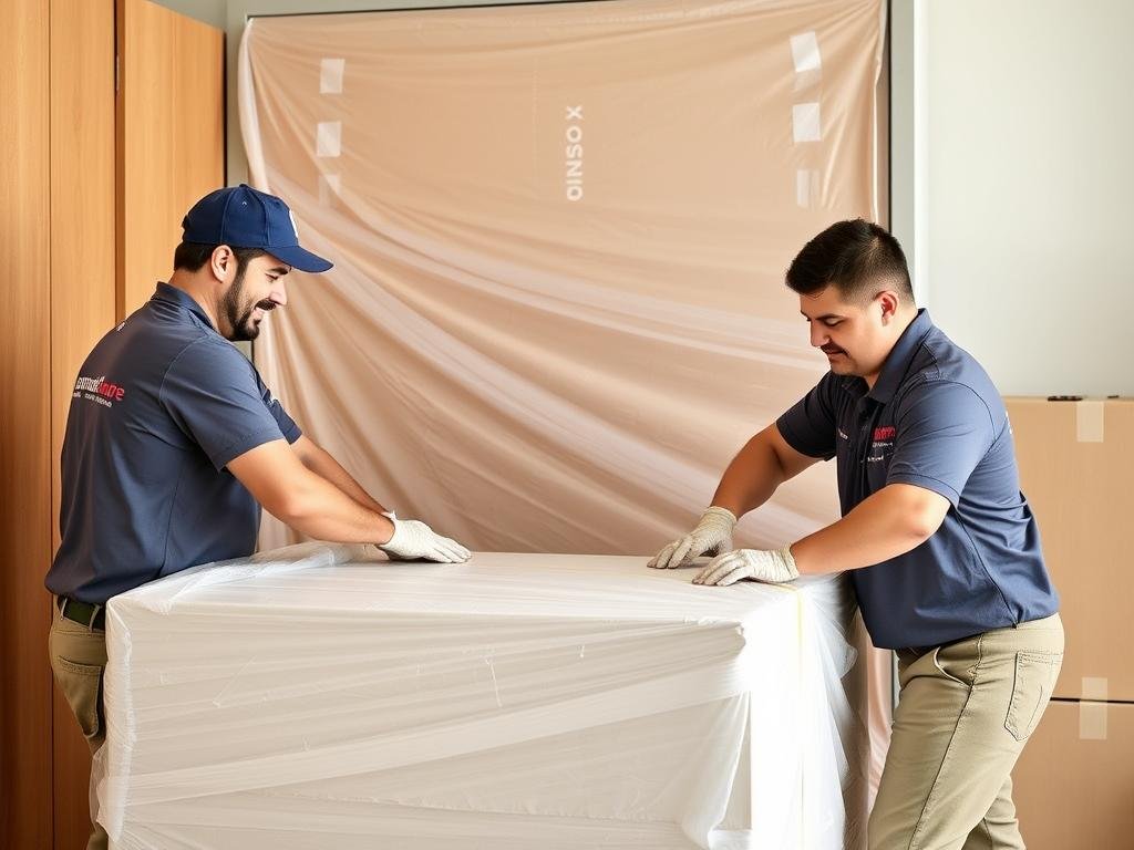 فريق مؤسسة مالك يقوم بتغليف الأثاث بعناية قبل نقله من الرياض إلى الباحة