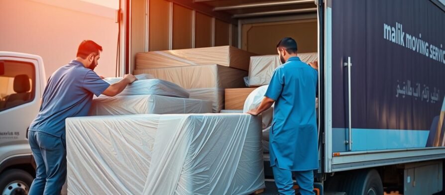 فريق متخصص في نقل عفش من الرياض إلى الرس يقوم بتحميل الأثاث