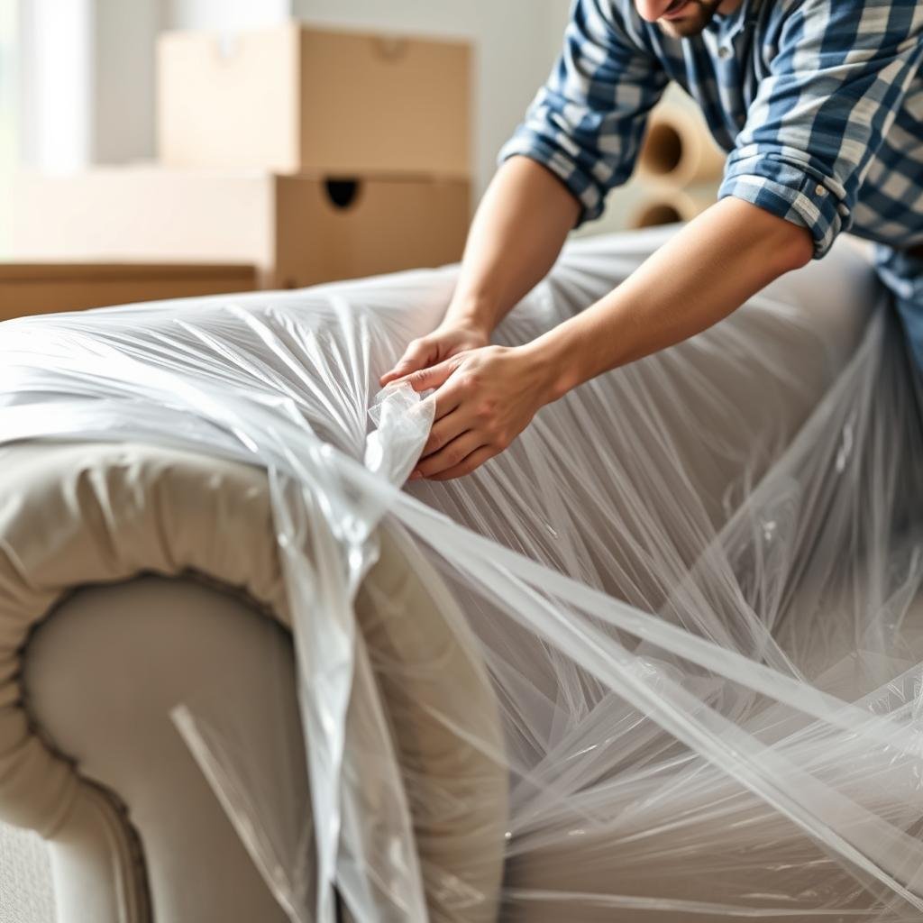 فريق محترف يقوم بتغليف الأثاث بعناية قبل نقله من الرياض إلى بيشة