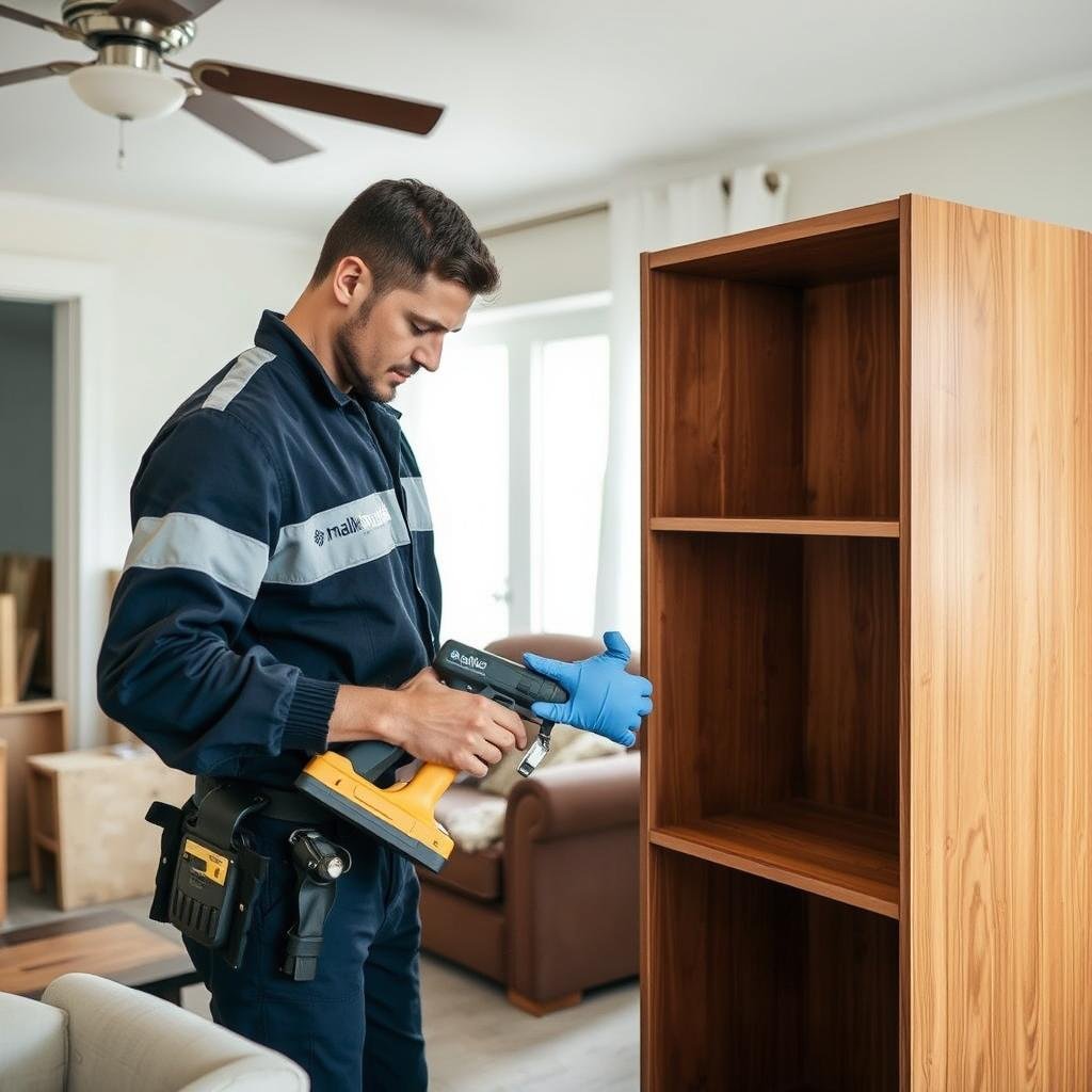 فني متخصص يقوم بتركيب الأثاث بعد نقل عفش من الرياض إلى المدينة المنورة