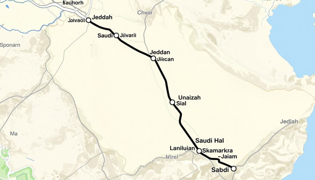 خريطة الطريق من جدة إلى عنيزة لنقل العفش خريطة الطريق من جدة إلى عنيزة لنقل العفش
