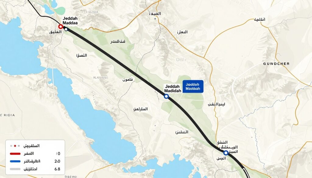 خريطة توضح الطريق من جدة إلى المدينة المنورة لخدمات نقل العفش