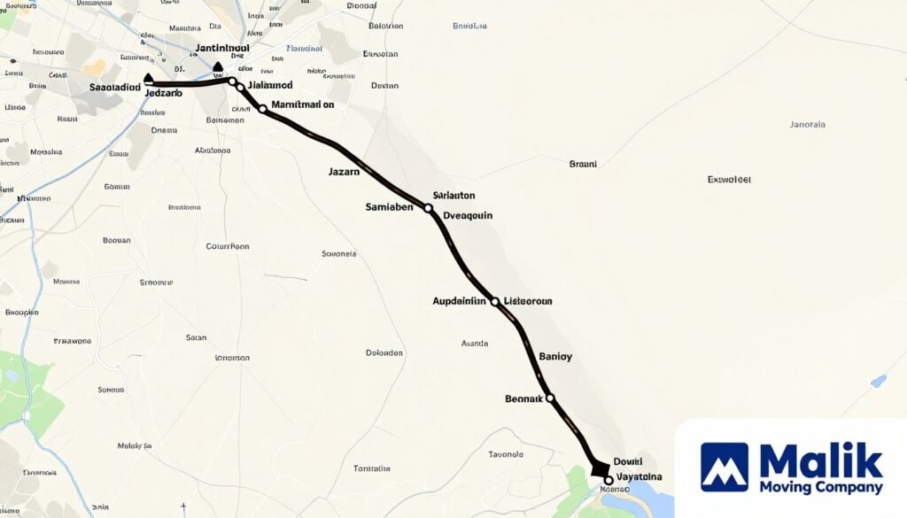 خريطة توضح مسار نقل العفش من جدة إلى جازان