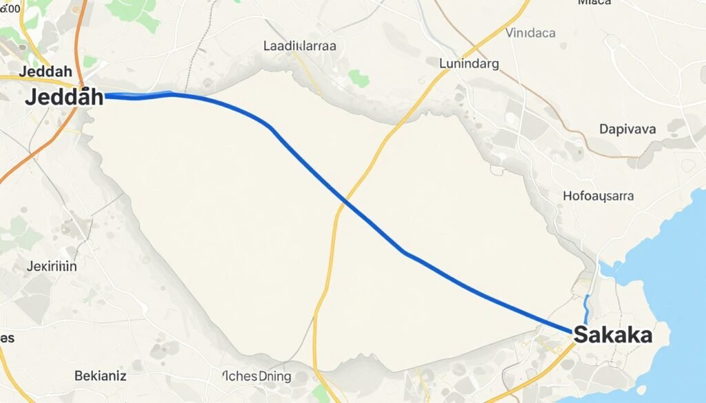 خريطة توضح مسار نقل العفش من جدة إلى سكاكا عبر شركة نقل عفش متخصصة