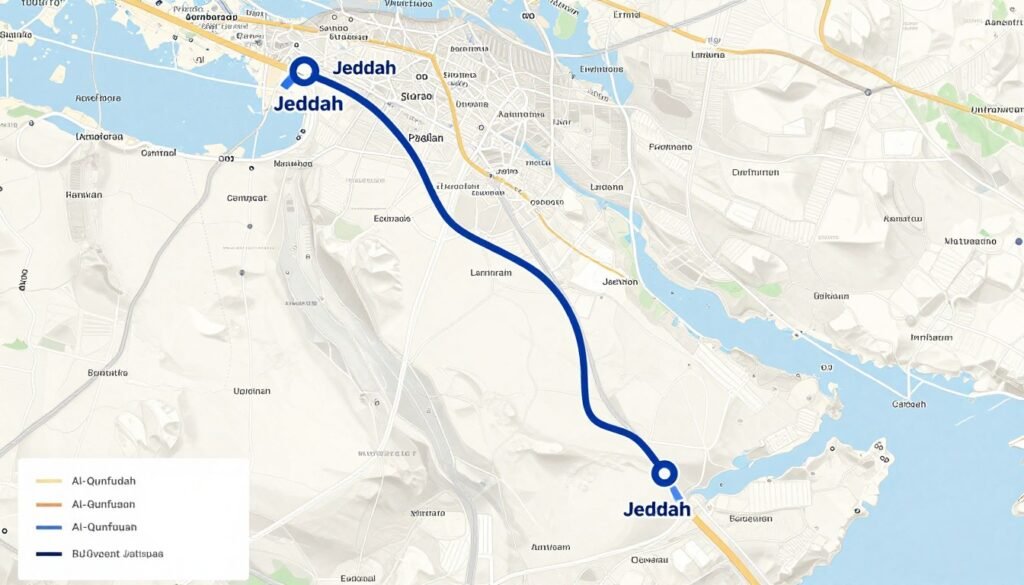 خريطة مسار نقل العفش من جدة إلى القنفذة