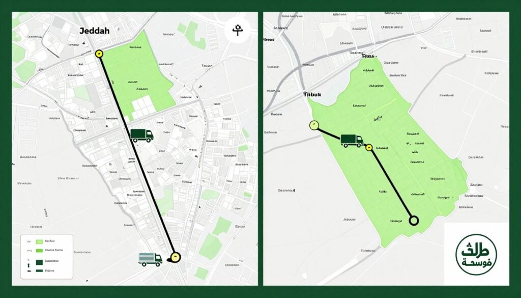 خريطة مناطق خدمة نقل العفش من جدة إلى تبوك