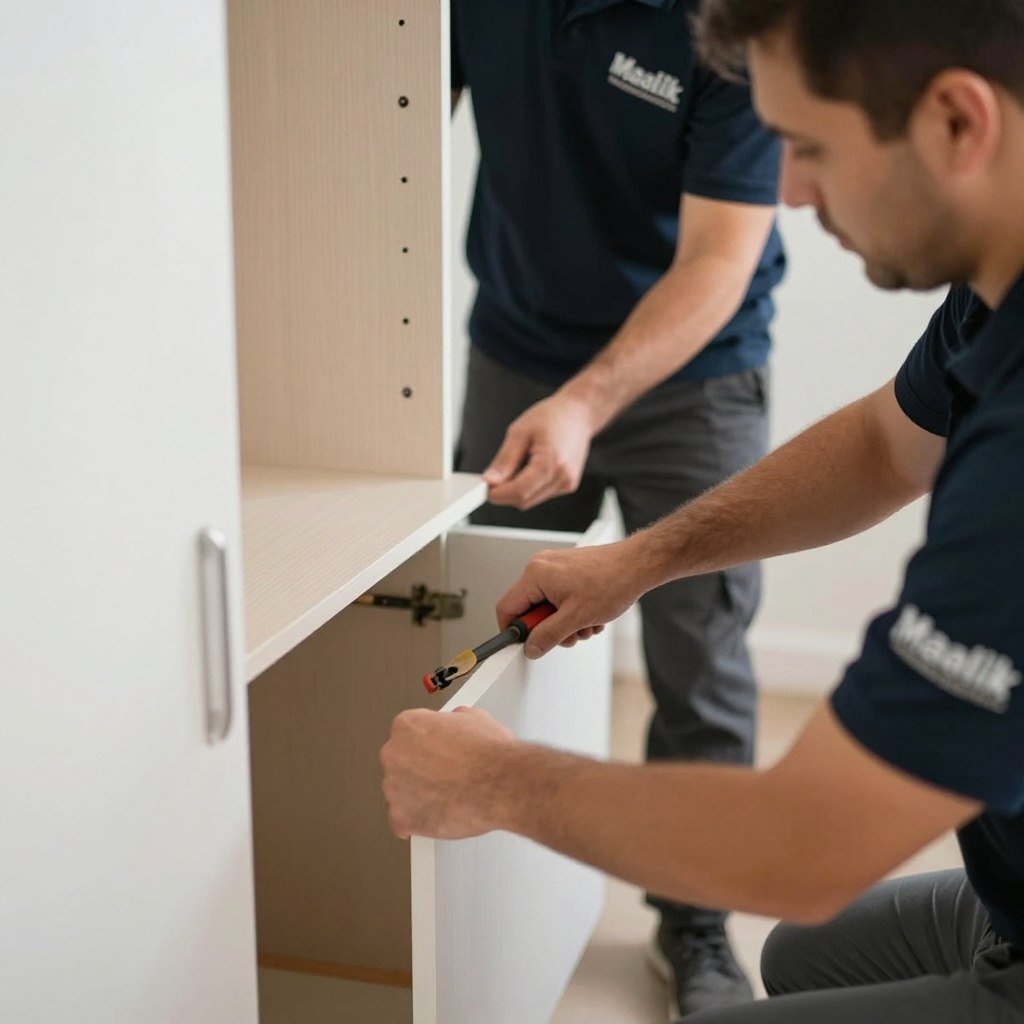 عملية فك الأثاث بواسطة فنيين مؤسسة مالك لنقل العفش