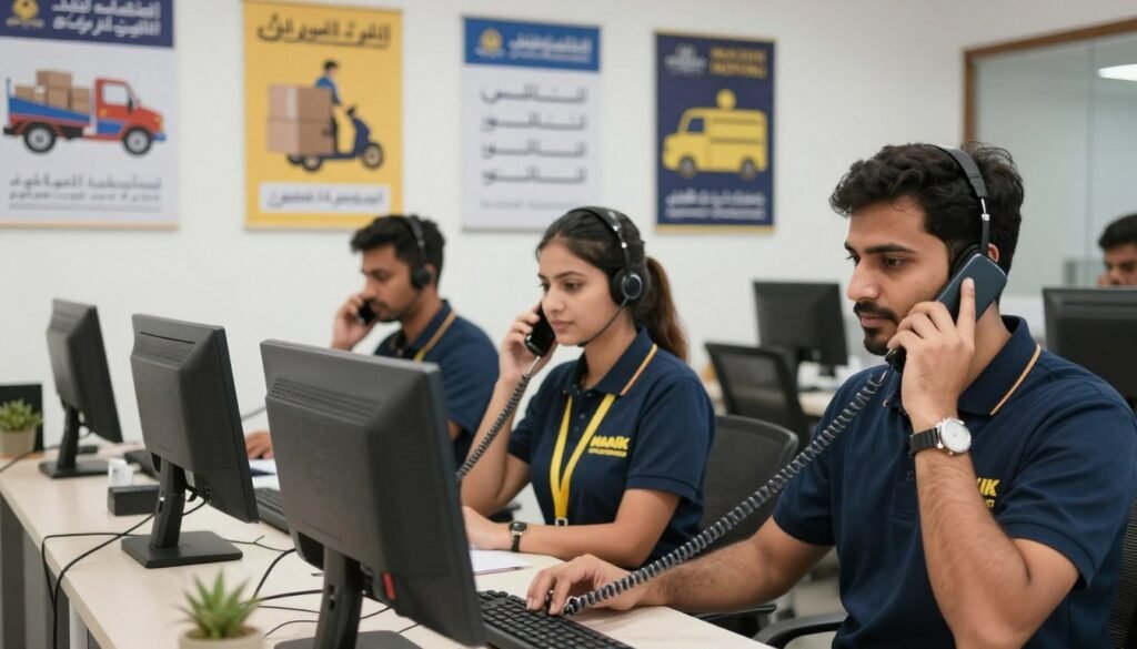 فريق خدمة العملاء في مؤسسة مالك لنقل العفش يجيب على استفسارات العملاء فريق خدمة العملاء في مؤسسة مالك لنقل العفش يجيب على استفسارات العملاء