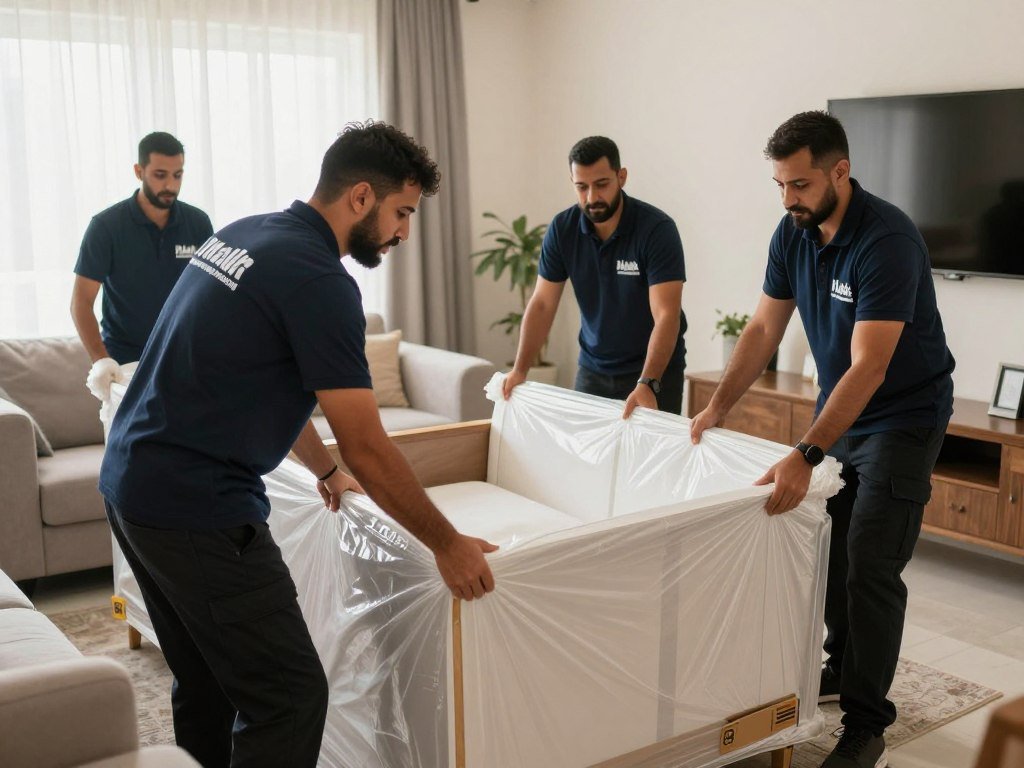 فريق مؤسسة مالك لنقل العفش من جدة إلى خميس مشيط أثناء العمل