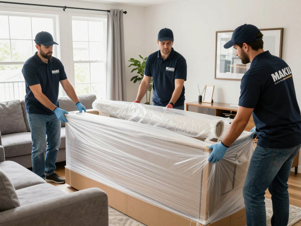 فريق مؤسسة مالك يقوم بتغليف الأثاث بعناية قبل نقله من جدة إلى عرعر فريق مؤسسة مالك يقوم بتغليف الأثاث بعناية قبل نقله من جدة إلى عرعر