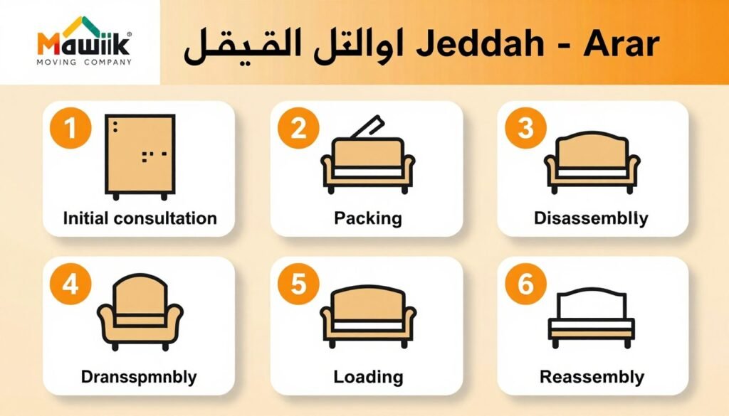 مخطط توضيحي لخطوات نقل العفش من جدة إلى عرعر مع مؤسسة مالك مخطط توضيحي لخطوات نقل العفش من جدة إلى عرعر مع مؤسسة مالك