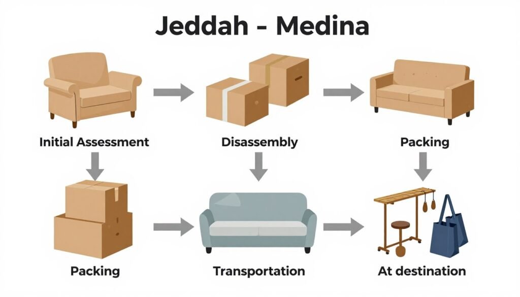 مراحل عملية نقل العفش من جدة إلى المدينة المنورة بشكل منظم ومحترف