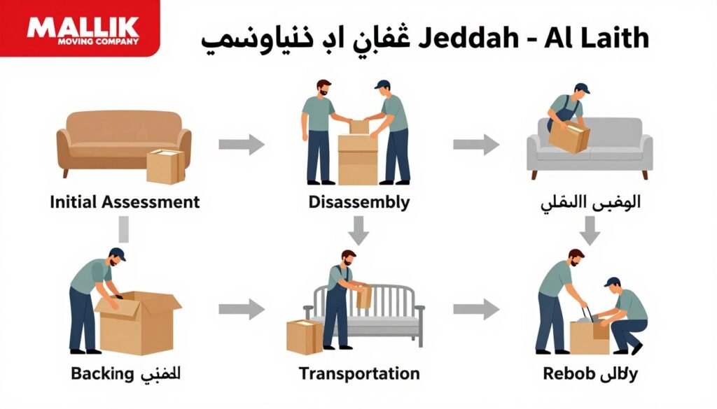 مراحل نقل العفش من جدة إلى الليث مع شركة نقل عفش مؤسسة مالك