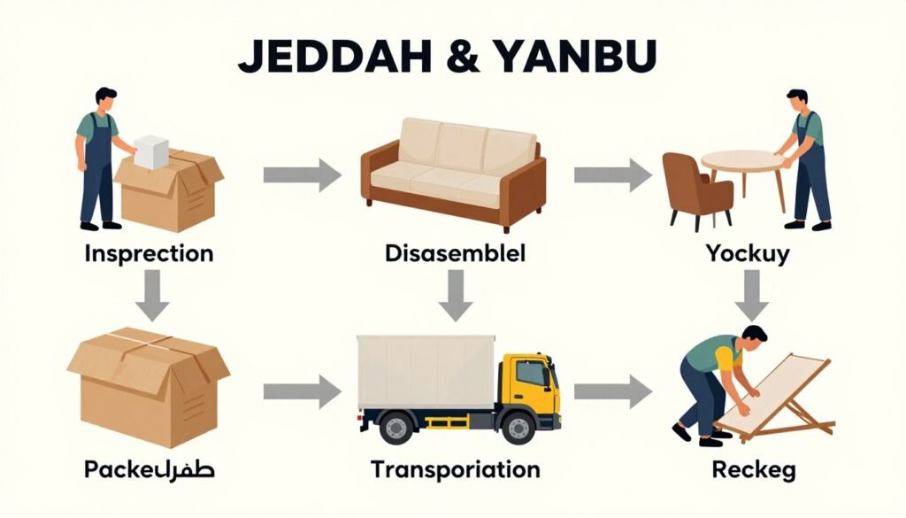 مراحل نقل العفش من جدة إلى ينبع بشكل احترافي مراحل نقل العفش من جدة إلى ينبع بشكل احترافي