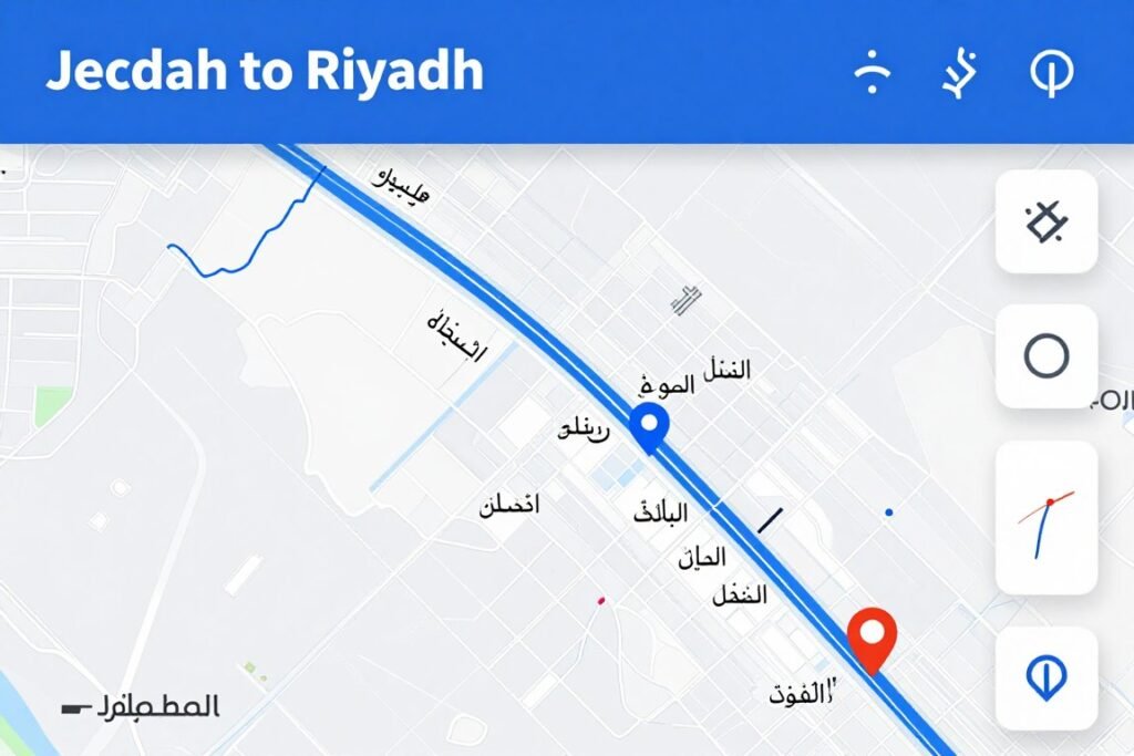 الرياض جدة - خريطة توضح مسار النقل بين المدينتين الرياض جدة - خريطة توضح مسار النقل بين المدينتين