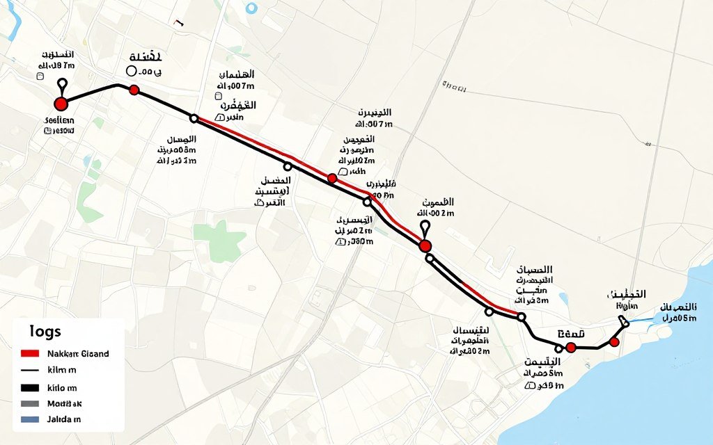 خريطة توضح مسافات النقل في جدة خريطة توضح مسافات النقل في جدة