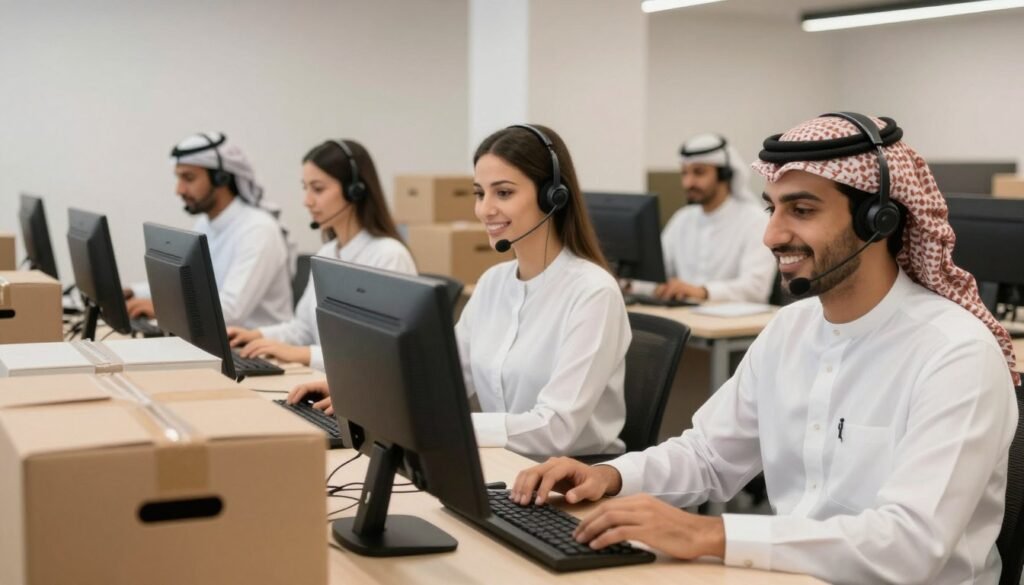 فريق خدمة عملاء يجيب على استفسارات العملاء فريق خدمة عملاء يجيب على استفسارات العملاء