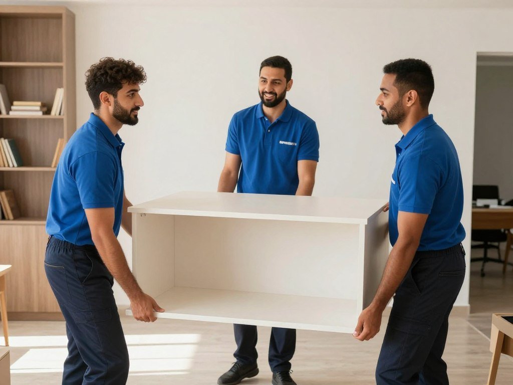 فريق عمل محترف ينقل الأثاث بعناية