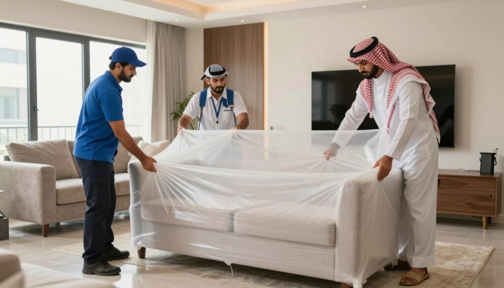 فريق مؤسسة مالك يقوم بتغليف الأثاث باحترافية فريق مؤسسة مالك يقوم بتغليف الأثاث باحترافية
