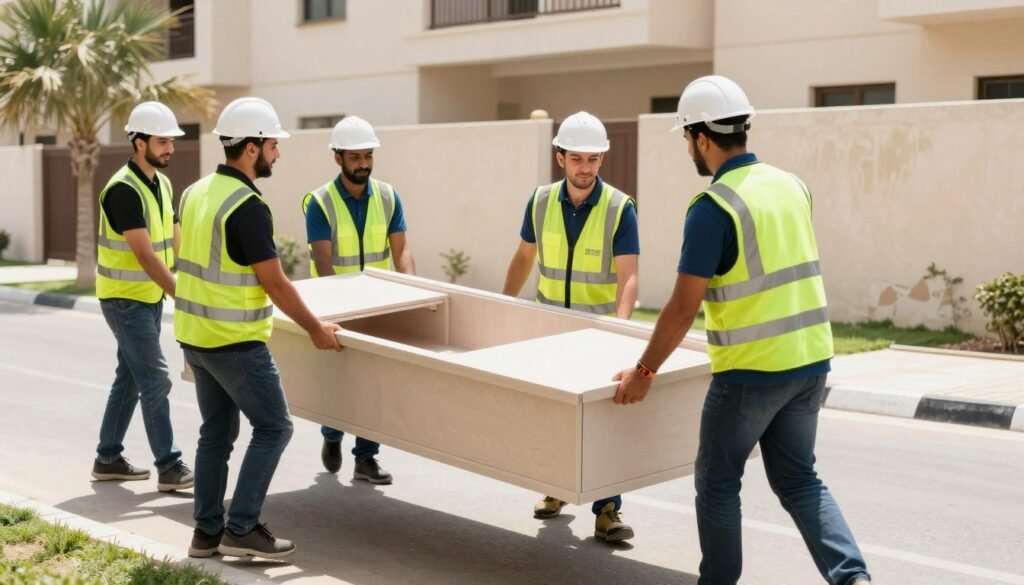 فريق نقل العفش يعمل بتنسيق تام