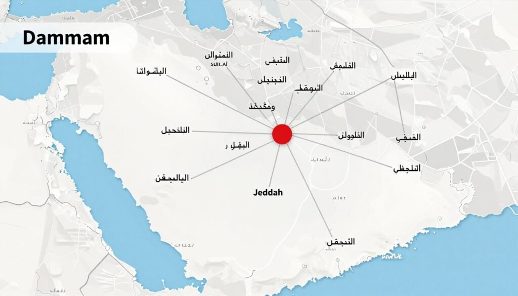 خريطة المملكة العربية السعودية توضح مسارات نقل العفش من الدمام