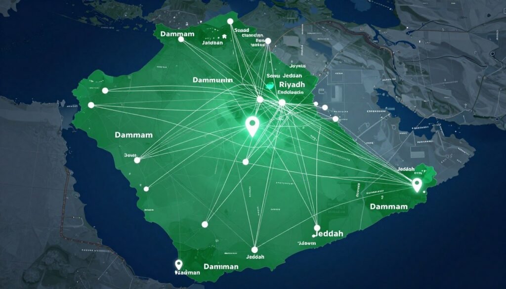 خريطة المملكة العربية السعودية توضح مناطق تغطية خدمات النقل خريطة المملكة العربية السعودية توضح مناطق تغطية خدمات النقل