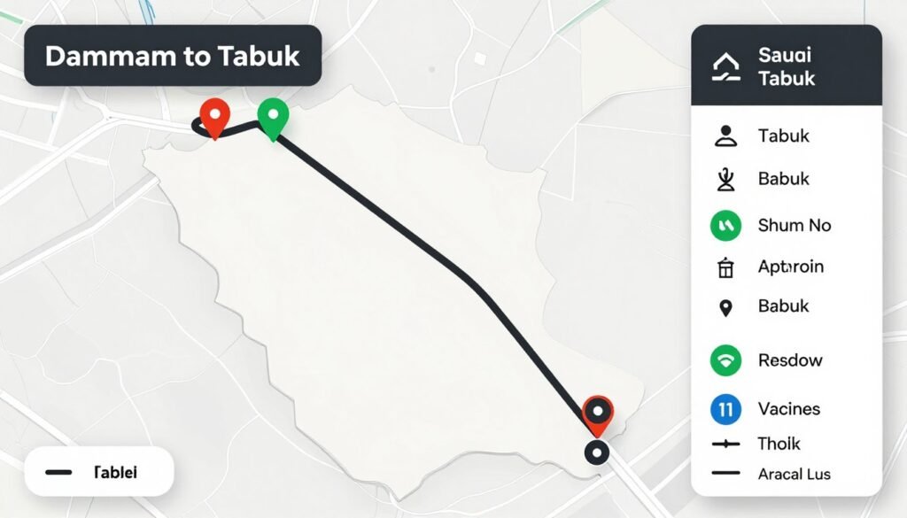 خريطة توضح طريق نقل العفش من الدمام إلى تبوك خريطة توضح طريق نقل العفش من الدمام إلى تبوك