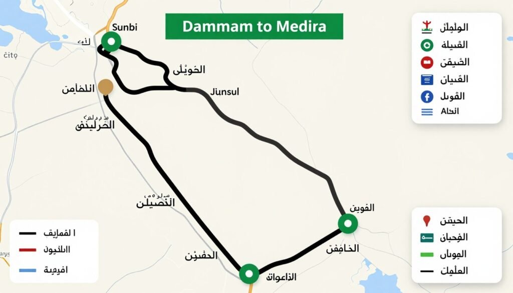 خريطة توضح مسار نقل العفش من الدمام إلى المدينة المنورة خريطة توضح مسار نقل العفش من الدمام إلى المدينة المنورة