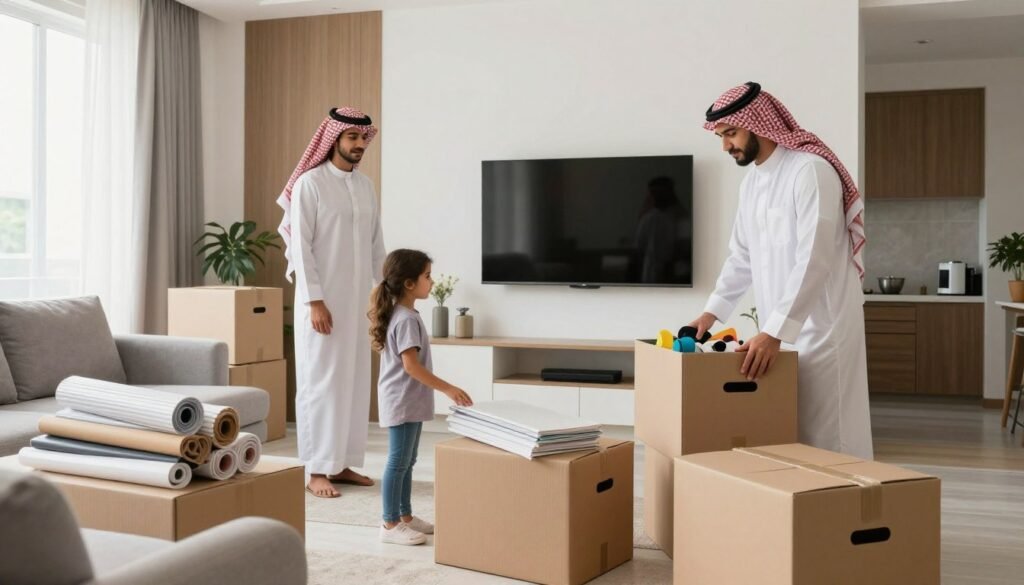 عائلة سعودية تحضر لنقل العفش وتنظم الأغراض عائلة سعودية تحضر لنقل العفش وتنظم الأغراض