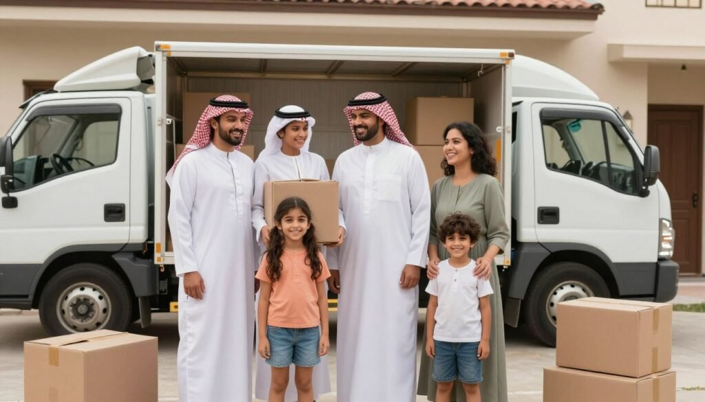 عائلة سعيدة في منزلهم الجديد بعد نقل ناجح مع مؤسسة مالك عائلة سعيدة في منزلهم الجديد بعد نقل ناجح مع مؤسسة مالك
