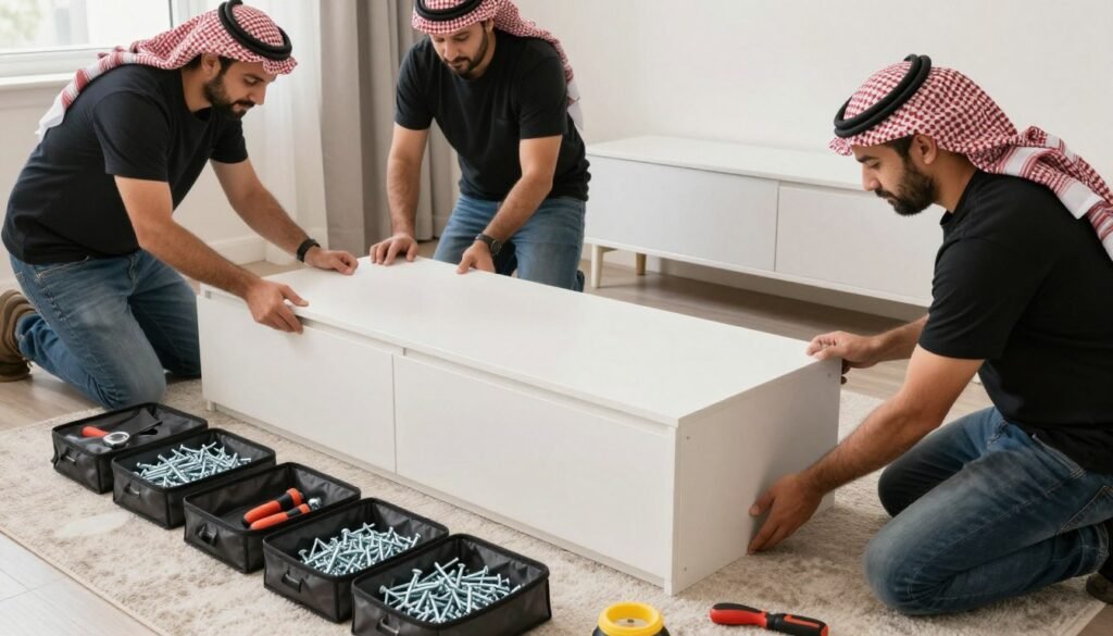 عمال نقل عفش يقومون بفك وتركيب الأثاث في جدة عمال نقل عفش يقومون بفك وتركيب الأثاث في جدة