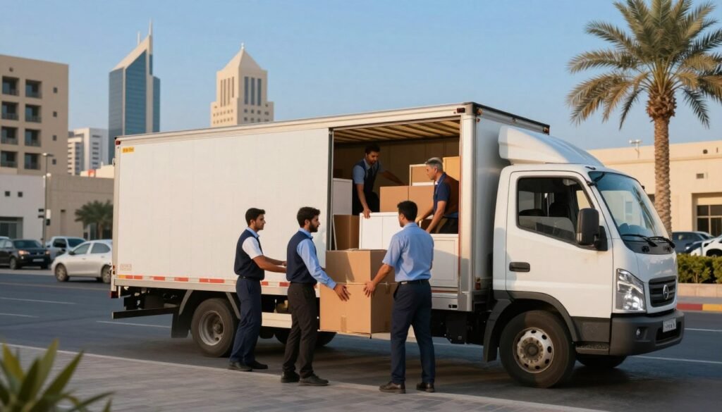 استقبال مركبة نقل الأثاث عند موقع الوصول في جدة