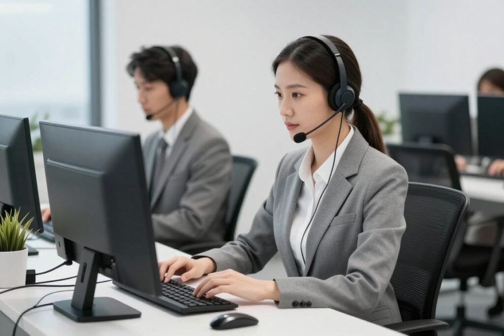 موظف خدمة عملاء يتلقى اتصالات الحجز والاستفسارات بمهنية
